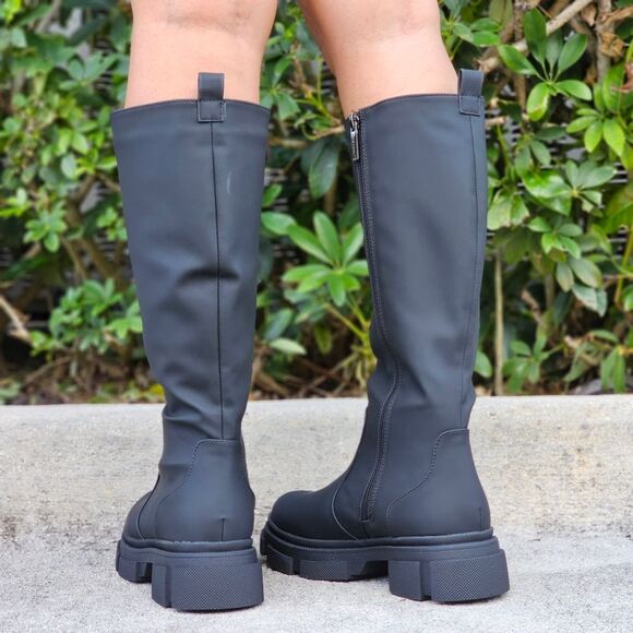 Women's Mid Calf Boots Round Toe Black Color - Picture 4 of 6